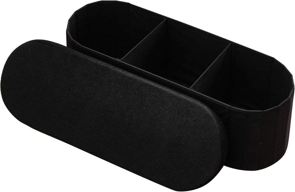 VEVOR Oval Storage Ottoman Bench, Foldable Teddy Fleece End of Bed Bench, Fol...