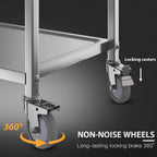 3 Shelf Stainless Steel cart,400 lbs,1MM Thick，Serving cart with Wheels, Household, Service Trolley,360°Rotation Storage Shelf with Locking Wheels 29.5 * 15.7 * 37.4'' L*W*H S.