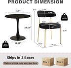 3-Pieces 31.5" Round Dining Table Set for 2, Black Dining Table & Boucle Upholstered Dining Chairs Set of 2 for Kitchen Dining Room Apartment Small Space(Black Gold Leg Chairs)