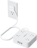 TESSAN Flat Plug Extension Cord, 5 Ft Surge Protector Power Strip with 3 USB (1 USB C) 8 Outlets, 900J Surge Protection, 3 Sided Outlet Extender with Power Switch for Dorm Room Essentials, White