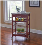 HomeStock Kitchen Island Cart with Granite Top - Rolling Kitchen Island Modern Kitchen Storage, Elegant Wooden Cart