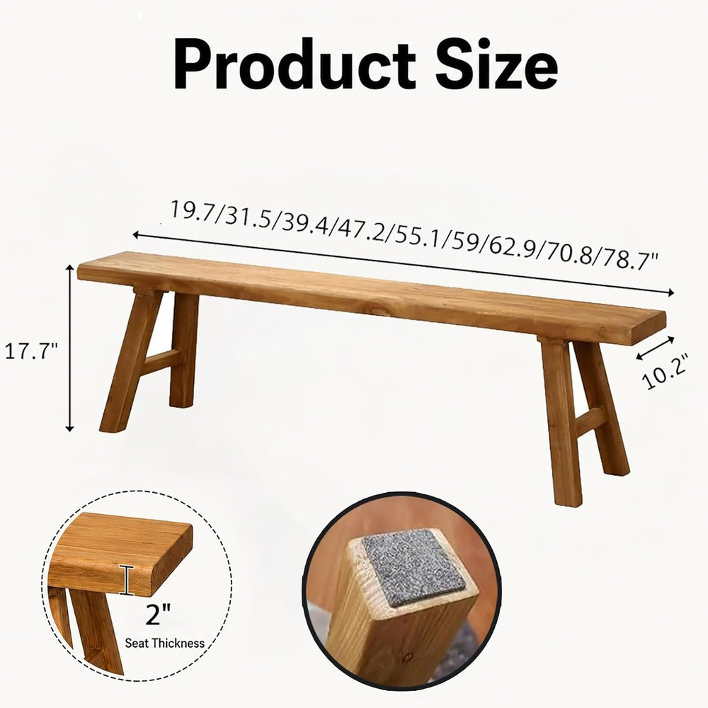 Farmhouse Solid Wooden Narrow Bench Natural Rustic Kitchen Dining Table Skinn...