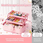 Bow Knot Hair Accessories Organizer Box - Cute Dust Proof Childrens Jewelry Storage Box, 3 Layers Plastic Storage Box for Clips, Headbands, Bands, Jewelry, etc