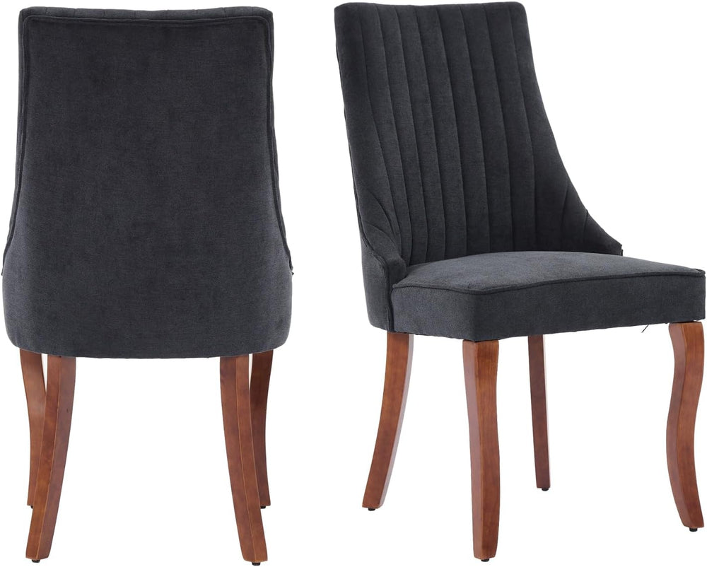 Aoowow Linen Upholstered Black Dining Chairs Set of 2,Farmhouse Channel Tufte...