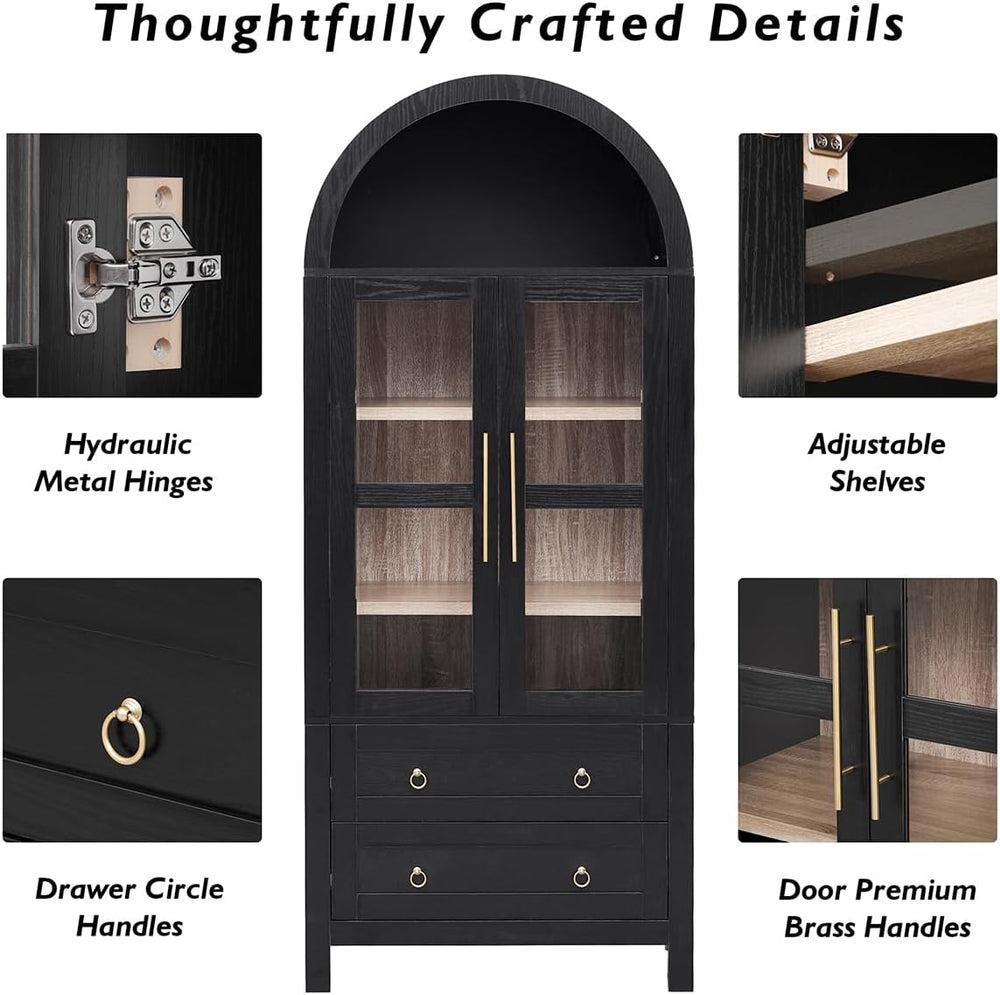 71" Tall Arched Kitchen Pantry Cabinet with 2 Large Drawers and Adjustab...
