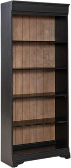 Liberty Furniture Meritage 72 Inch Bookcase for Home Office - Aged Charcoal w/Rub Thru & Caramel