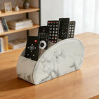 Remote Control Holder with 5 Compartments – [Upgrade Version] PU Leather Remote Caddy Desktop Organizer Store TV, DVD, Blu-Ray, Media Player, Smart Phones, Heater Controllers(Marble white)