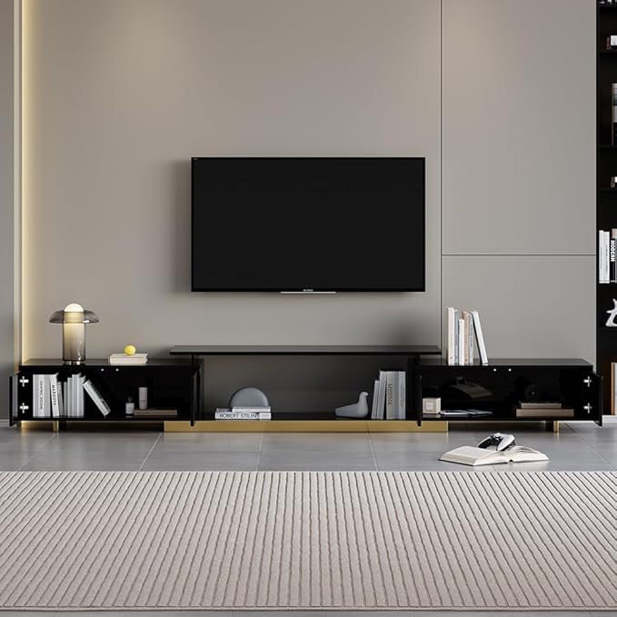 homary Extendable TV Stand, Modern Entertainment Center with Drawers, Adjustable Length Media Console for Living Room Bedroom (Black)
