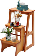 Folding Library Ladder Chair - Lightweight Portable 3-Step Stool, Display Stand and Flower Stand Multifunctional Stepladder for Home Kitchens and Garages (Honey)