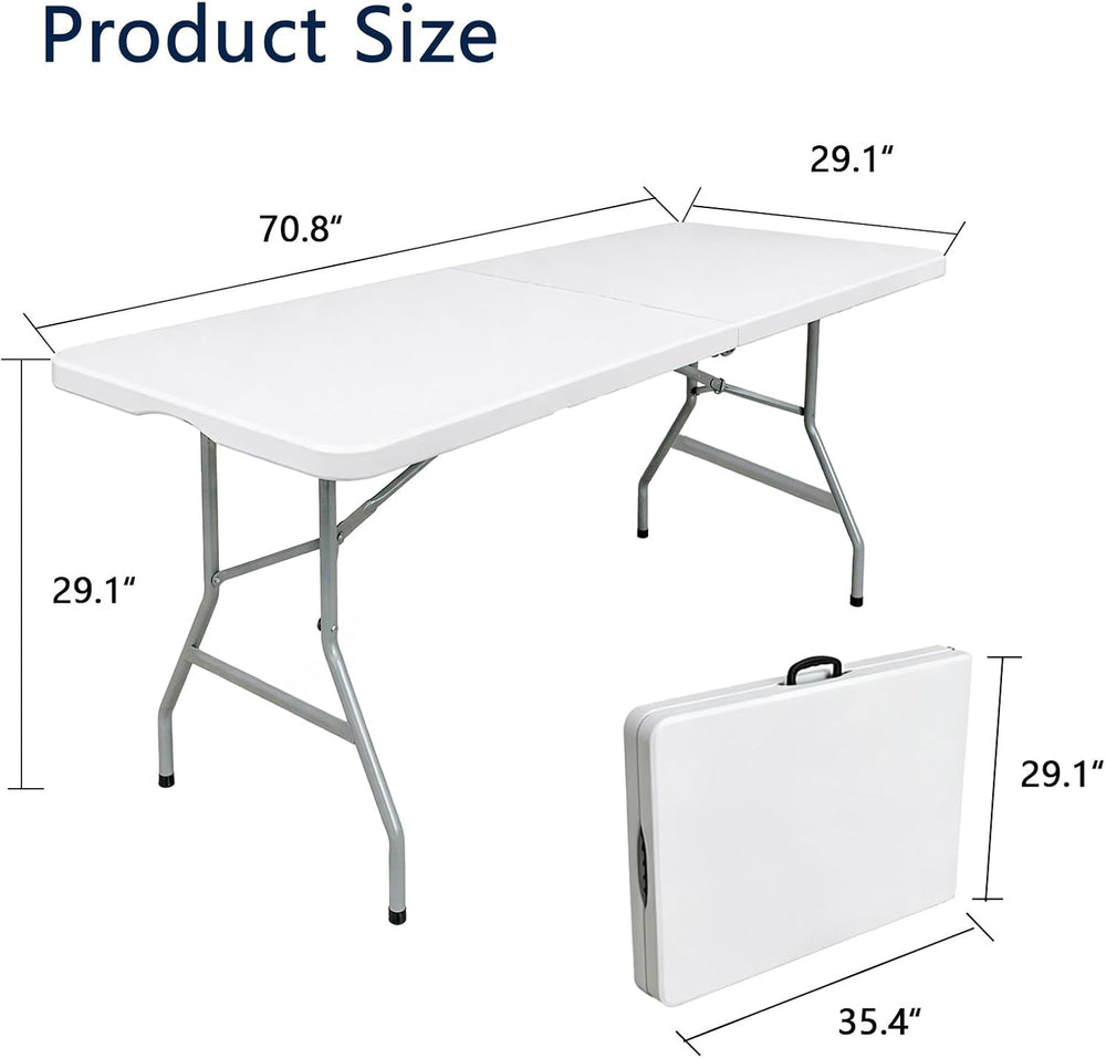 6ft Folding Table with Handle, Portable Plastic Table, White
