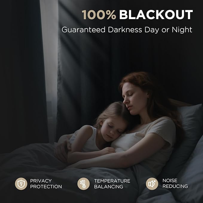 Joydeco Blackout Curtains for Bedroom - 100% Light Blocking 2 Panels Light Beige Drapes 37"W x 72"L, Thermal Insulated Room Darkening Curtains, Linen Textured for Living Room, Rod Pocket & Back Tabs