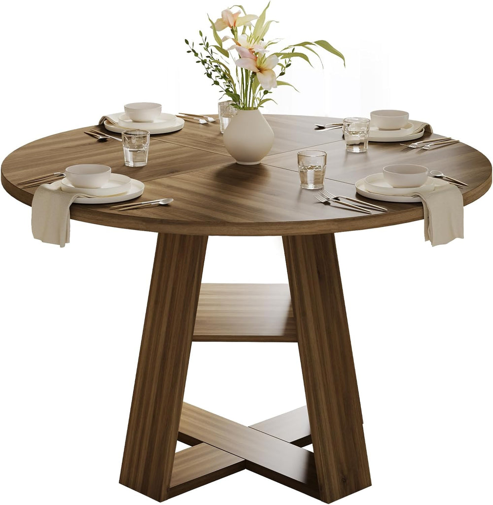 47.2" Round Dining Table for 4-6, Circle Kitchen Table with Open Storage...