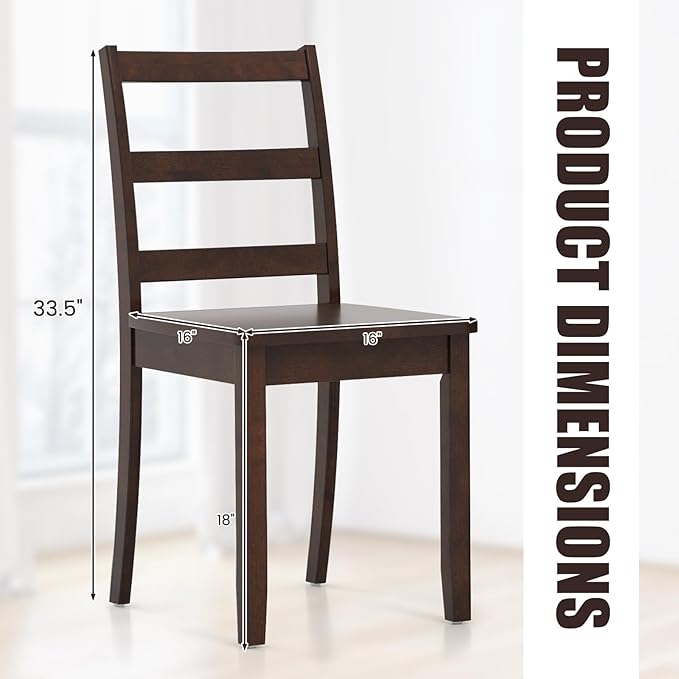 COSTWAY Wooden Dining Chairs Set of 4, Mid-Century Modern Armless Kitchen Side Chairs with Curved Backrest and Rubber Wood Legs for Home Dining Room, Kitchen, Restaurant (Brown)