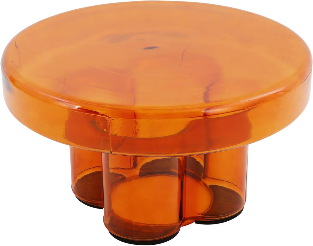Coffee Table, Round Glass Side Table with Unique Petal Design Pedestal, Simpl...