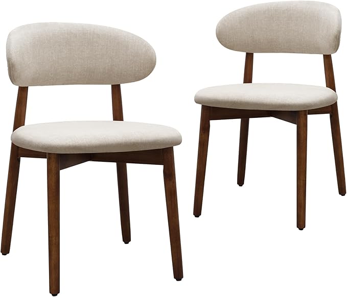 Farmhouse Dining Chairs Set of 2, Mid Century Modern Fabric Upholstered Kitch...