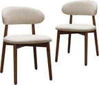 Farmhouse Dining Chairs Set of 2, Mid Century Modern Fabric Upholstered Kitchen Chairs, Wooden Dining Room Chair with Curved Back for Kitchen Dining Room Restaurant Cafe, Warm Gray (Only Chairs)