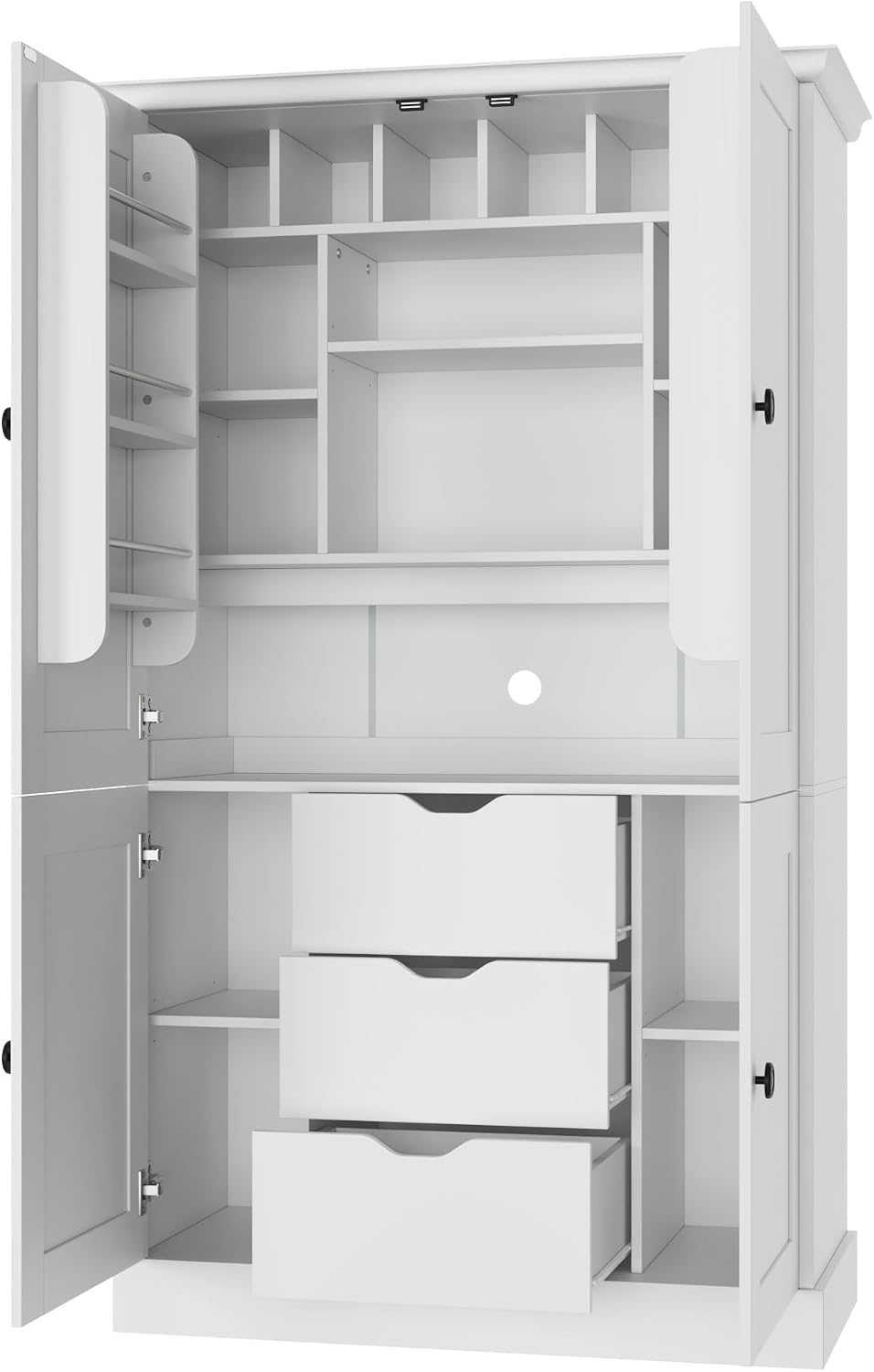 70.9" Tall Kitchen Pantry Cabinet with 4 Doors 3 Drawers 6 Wine Racks &a...