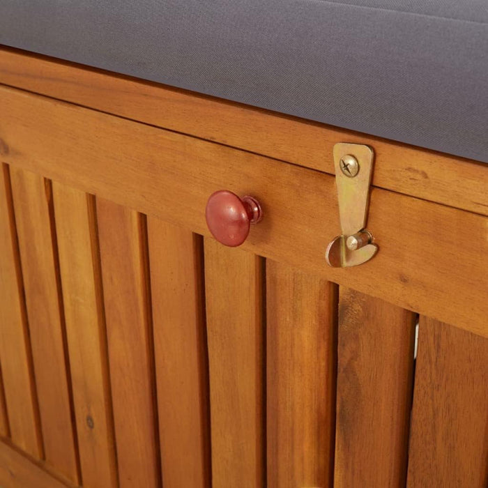 Outdoor Storage Bench with Cushion 58.3 inch Solid Acacia Wood Patio Entryway Seating with Hidden Compartment for Garden Deck Hallway Gray