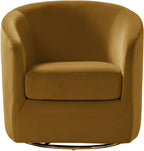 HULALA HOME Swivel Accent Chair with Gold Metal Base, Contemporary Velvet Curved Swivel Barrel Chair, Upholstered Club Armchair, Leisure Single Sofa for Living Room, Nursery, Bedroom(Golden)
