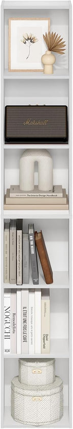 Furinno LUDER Book Shelf, 6-Tier Tall Modern Bookshelf, Bookcase with Open Shelves, 9.3 x 12 x 71, for Living Room, Bedroom, Home Office, White