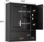 Black Wall Cabinet 23x29 inch for Bathroom Laundry Room Bedroom Kitchen Wood Medicine Cabinet, DIY Lighting, Soft-Close Hinge, 2 Door,Above Toilet Storage