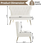ZJhome Small White Velvet Sofa, Soft Upholstered 40’’ Armless Loveseat Couch with High Density Foam, Modern Tufted Cushion with Gold Legs for Bedroom, Dorm, Apartment, Girls, Teens, Easy Assembly