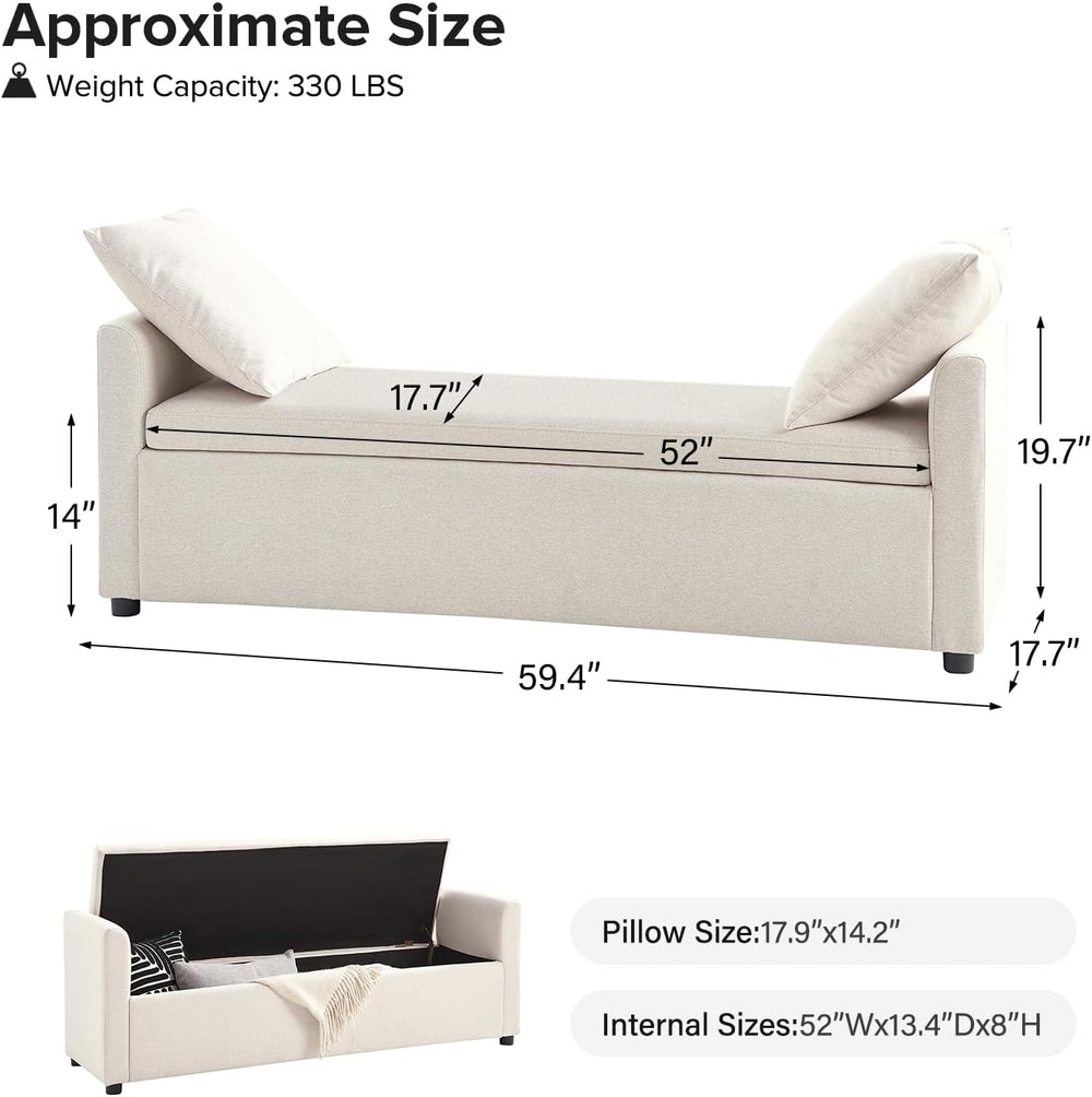 59.5" Modern Storage Ottoman Bedroom Bench, End of Bed Bench with Throw ...