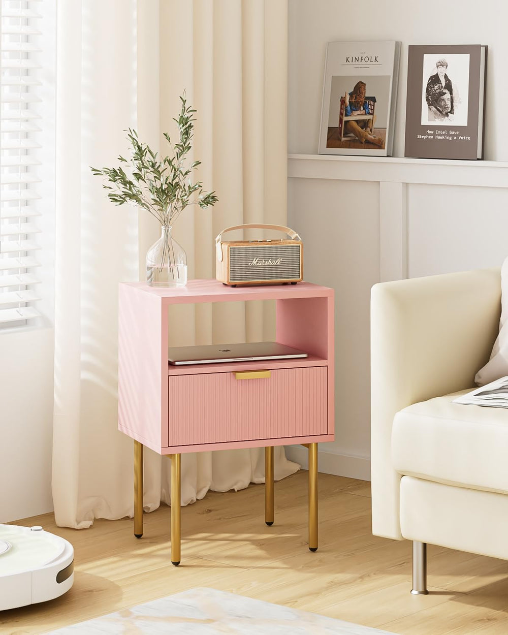 Nightstand,Morden Bedside Table with Gold Frame,Small Night Stand,End Table,B...