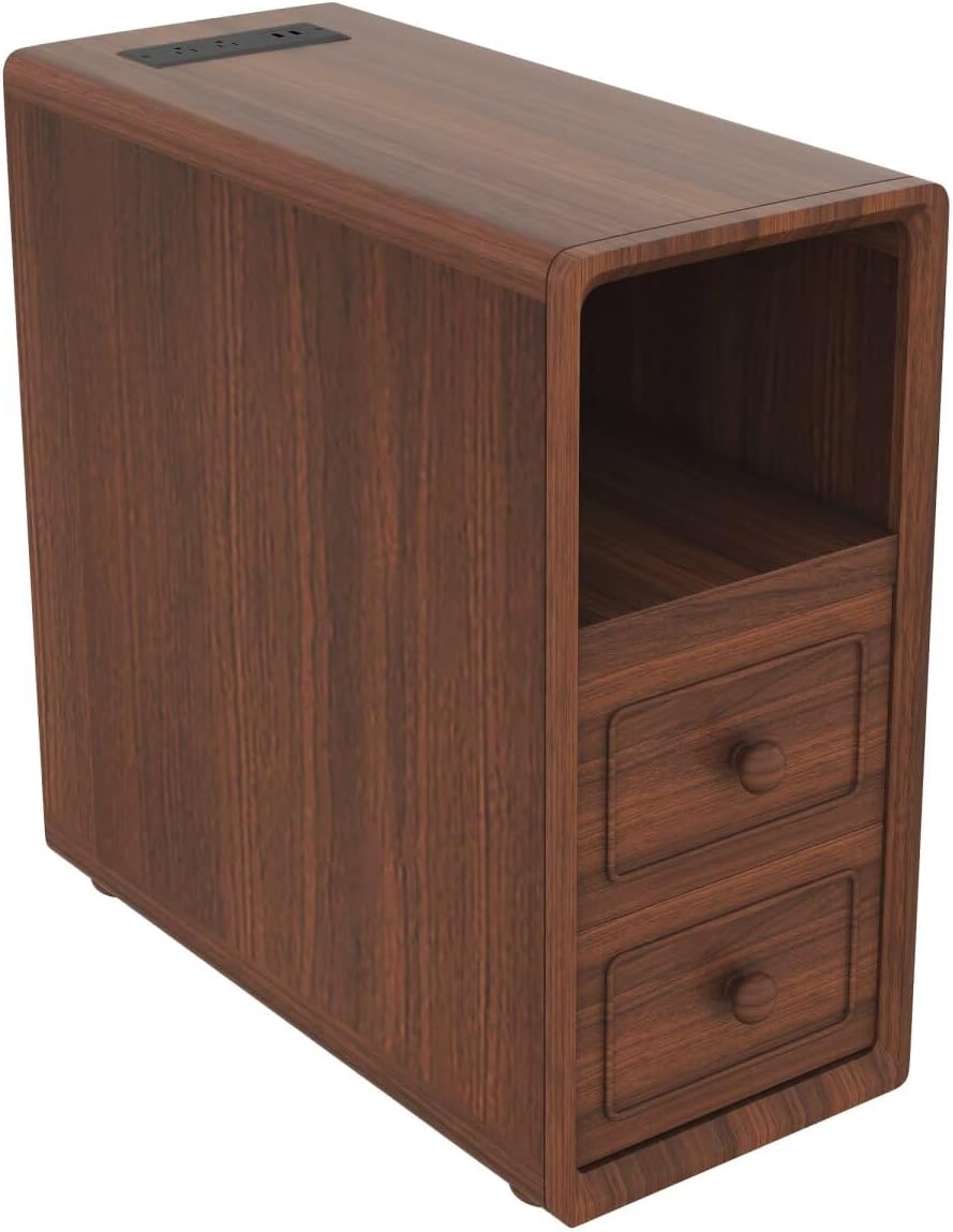 JIJIWANG Tall End Table with Drawers, 47.2" Corner Shelf Table with Open...