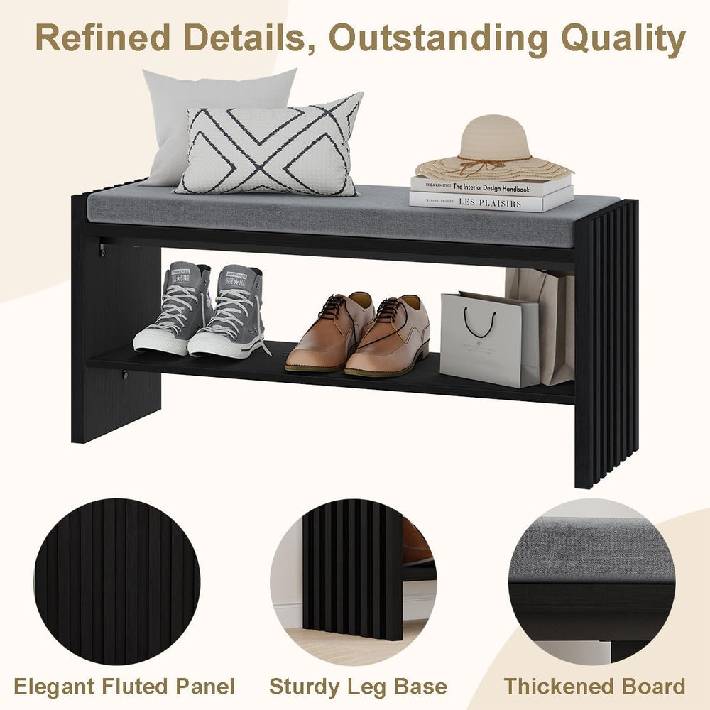 BON AUGURE 40" Entryway Shoe Bench with Storage & Cushion, Modern Fl...