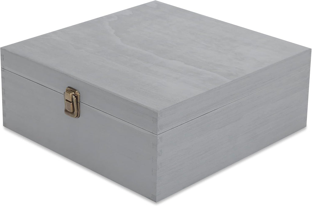 makerflo Large Grey Pine Wood Memory Box with Black Felt Inside, Hinged with Clasp, Keepsake Wooden Box Ideal for Craft and Personalization (Laser Engraving, Epoxy, UV DTF, and Vinyl) – Pack of 12