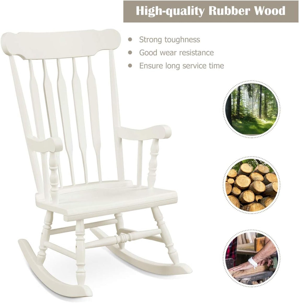 Giantex Outdoor Wood Rocking Chair - Patio Rocking Chair with Solid Rubber Wo...