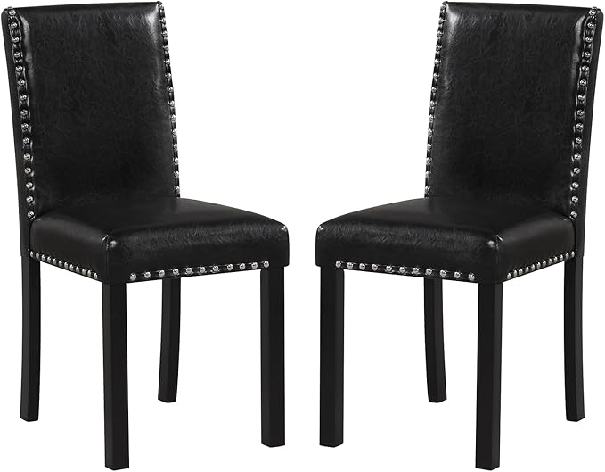 Giantex Black Dining Chairs Set of 2, Faux Leather Upholstered Parsons Kitche...