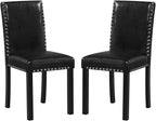 Giantex Black Dining Chairs Set of 2, Faux Leather Upholstered Parsons Kitchen Chair with Solid Rubber & Bent Wood Legs, Thick Padded Seat, Armless Side Chairs for Living Dining Room Restaurant