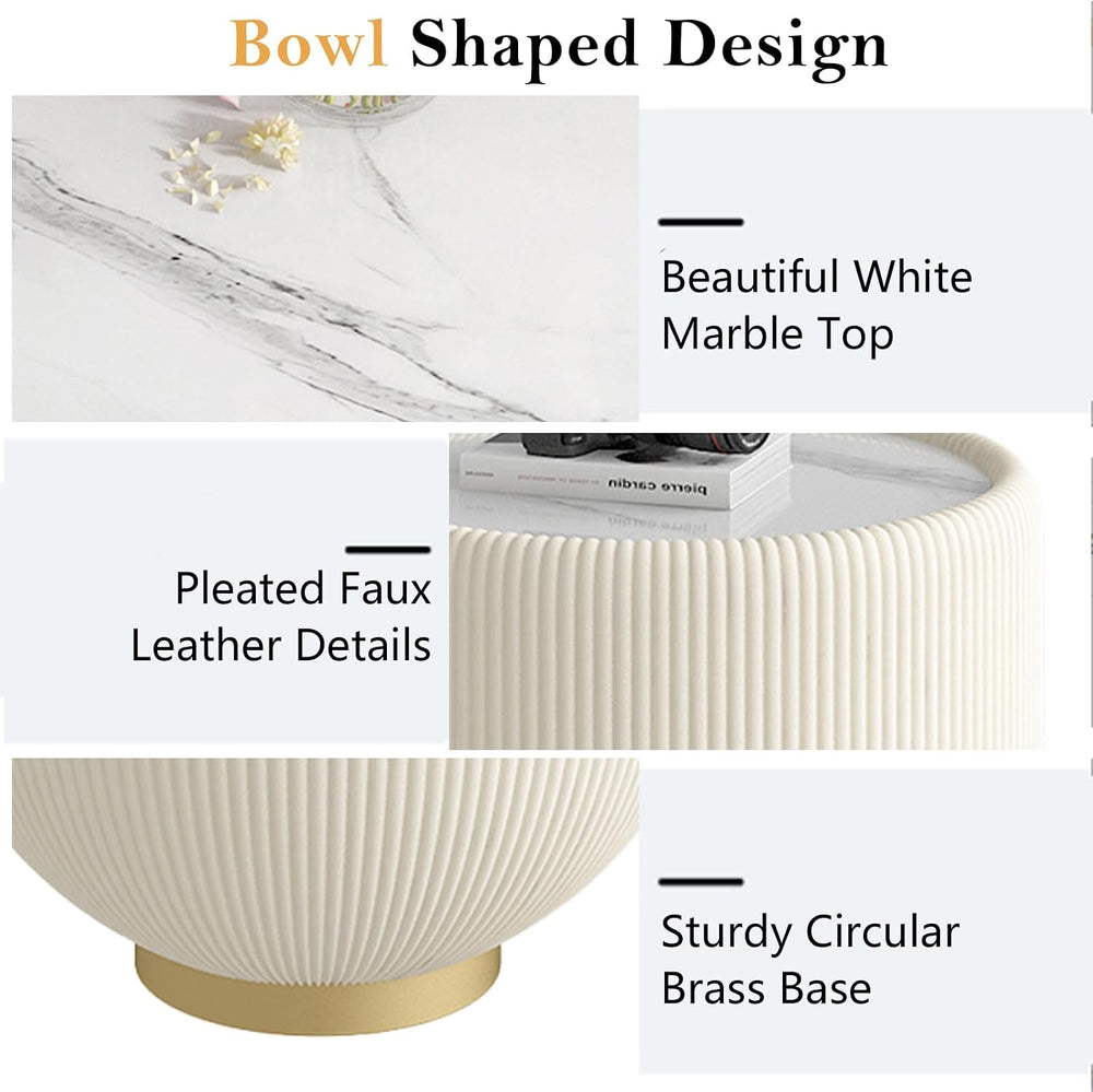 Modern Round End Table, Elegant Bowl Shaped Accent Sofa Side Table with Sinte...