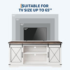 IDEALHOUSE Farmhouse TV Stand and Entertainment Center for Tv up to 65 inches with Sliding Barn Doors, Tv Media Console Table with Storage Cabinet for Living Room, White & Brown