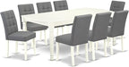 East West Furniture DOAS9-LWH-41 9 Piece Dining Table Set Includes A Kitchen Table and 8 Platinum Gray Polyester Fabric Person Chairs with Stylish Back- Linen White Finish