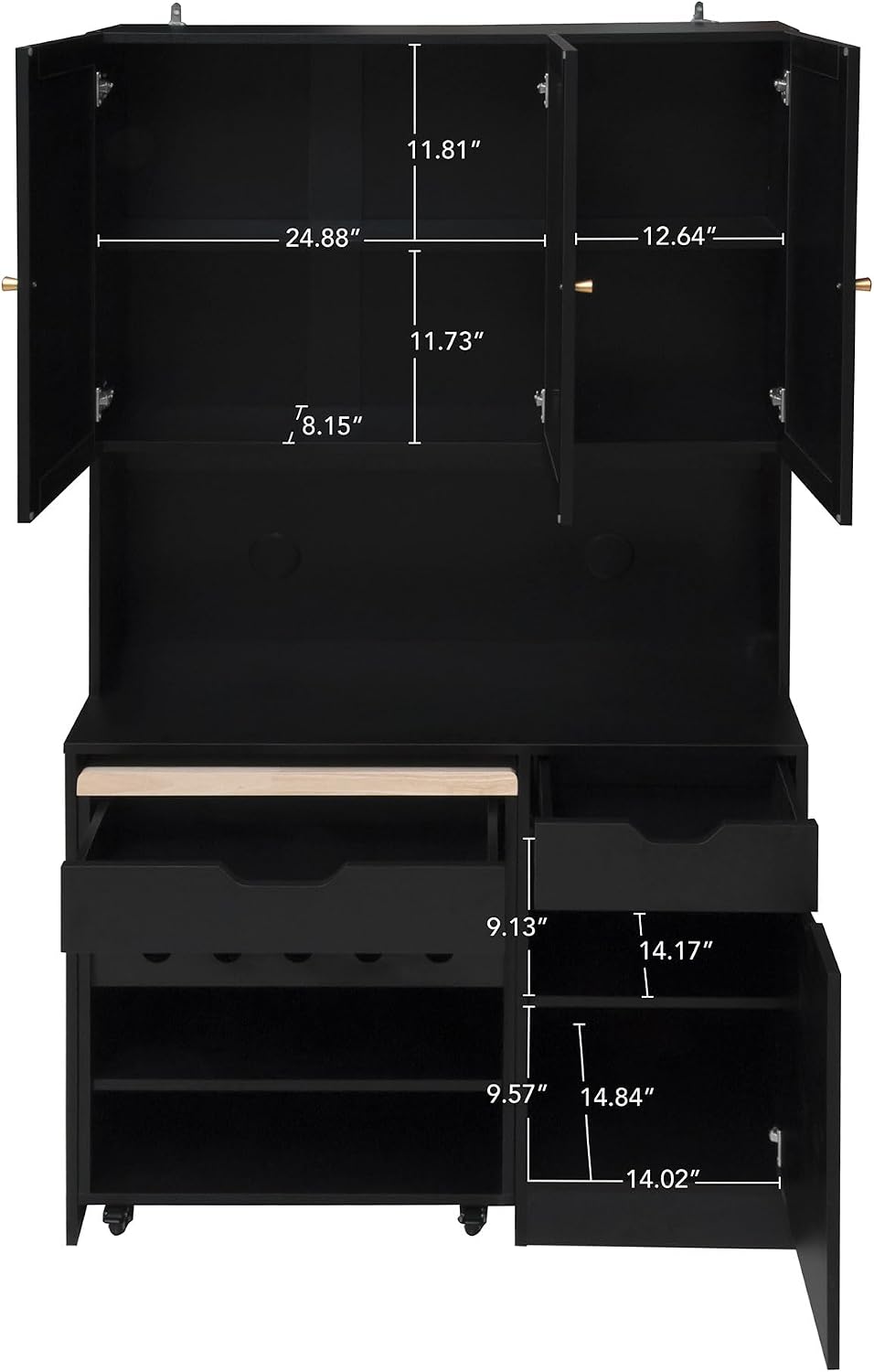 69" Kitchen Pantry Cabinet with Microwave Stand & Rolling Cart - Fre...