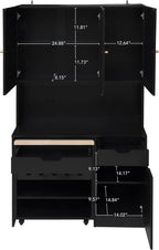 69" Kitchen Pantry Cabinet with Microwave Stand & Rolling Cart - Freestanding Storage Cabinet, 3 Rattan Doors, Adjustable Shelves, Anti-Tip Design for Kitchen, Dining Room, Black