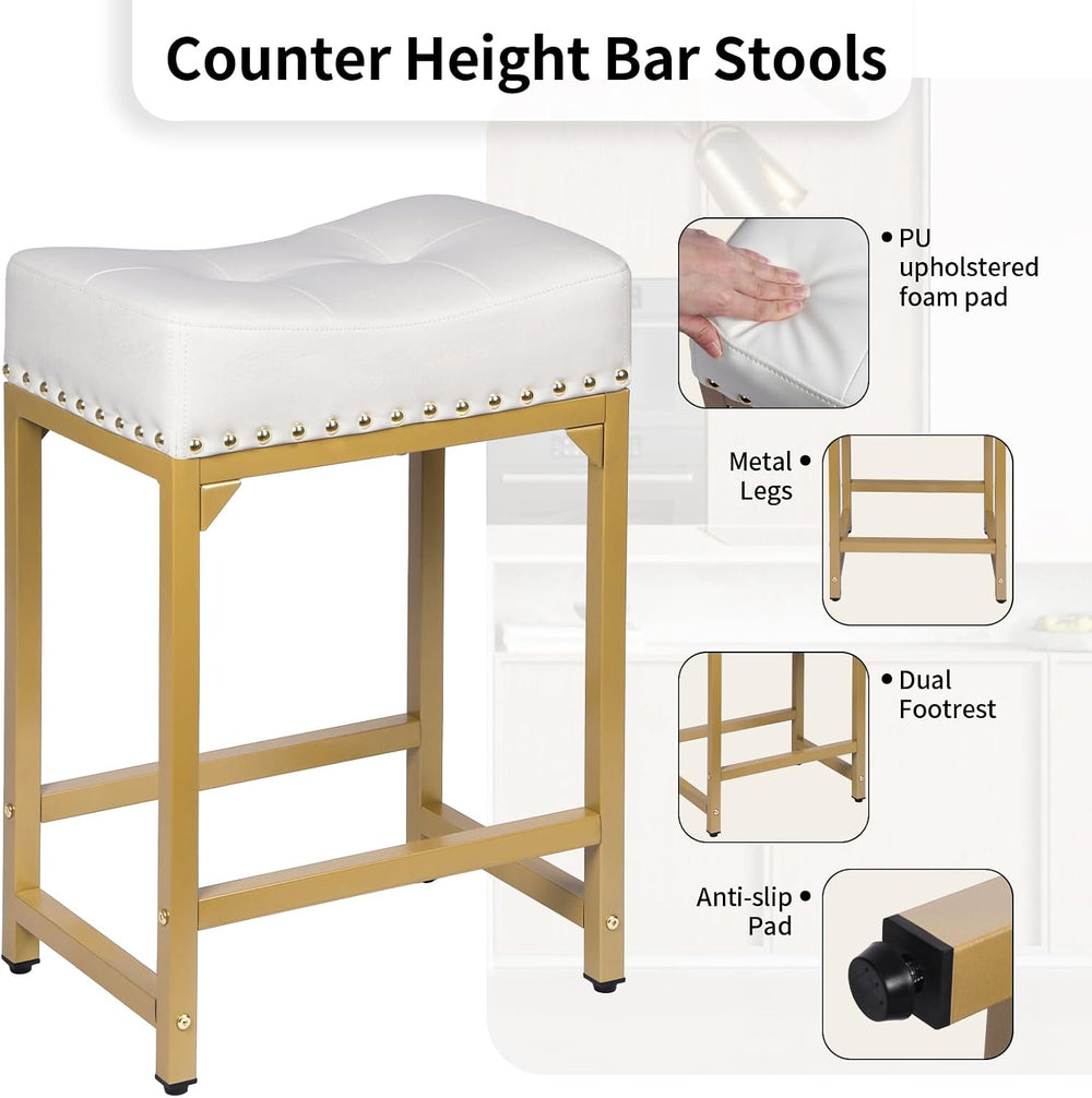 Bar Stools Set of 2, Counter Height Bar Stools for Kitchen Island, 24 Inch Mo...