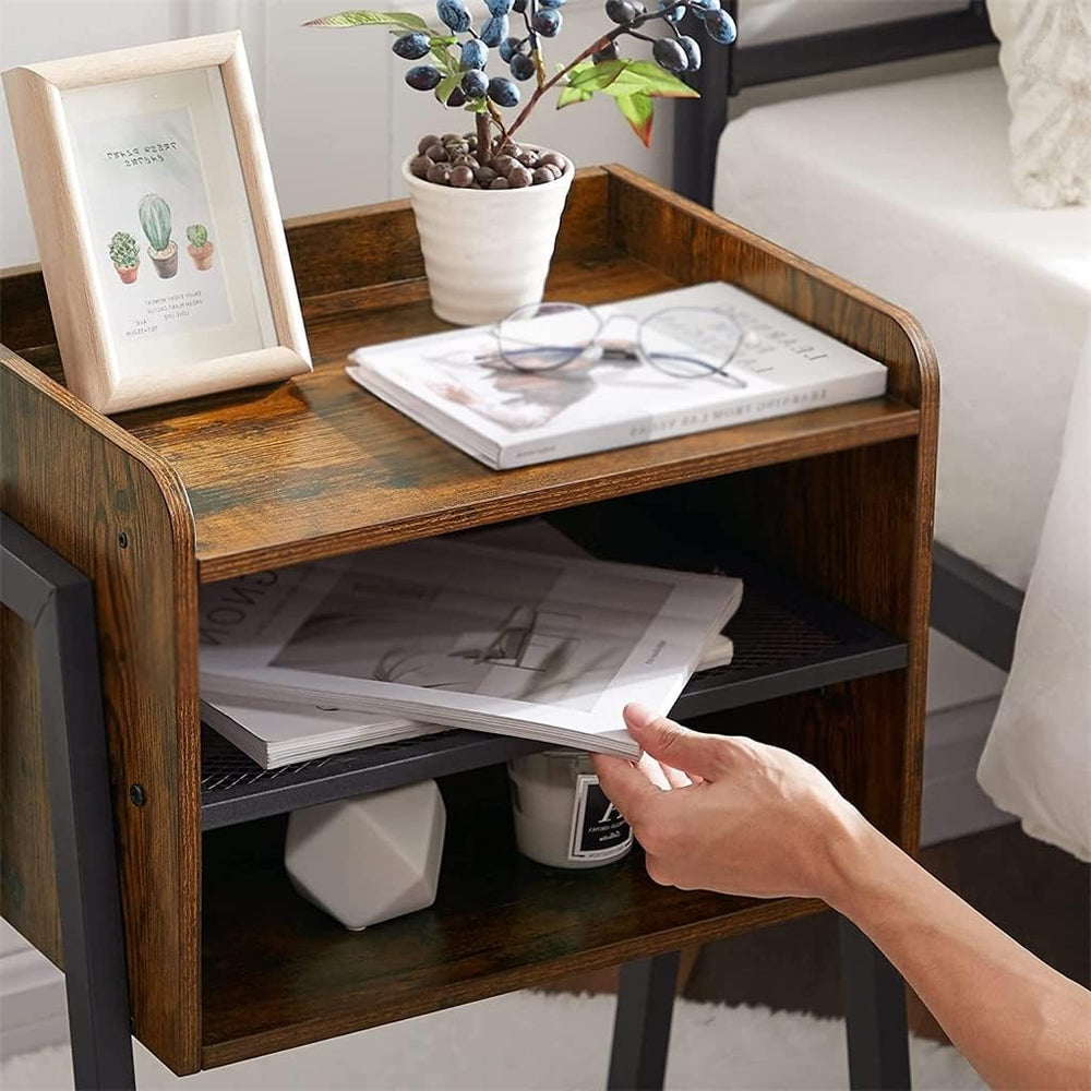Bedside Table Furniture with 2 Tiers Open Storage Compartment for Bedroom Liv...