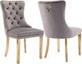 Grey Velvet Dining Chairs Set of 2, Upholstered Dining Room Chairs with Back Ring Pull Trim and Golden Stainless Steel Legs,Modern Kitchen Chairs for Dining Room,Living Room,Kitchen(Grey)