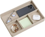 PU Leather Valet Tray, Decorative Trinket Vanity Desk Drawer Organizer Tray, Perfume Dish Catch All Bowl for Keys, Nightstand Drawer Organizer Women Men with 4 Compartments (Beige)