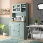 Freestanding Kitchen Pantry Cabinet with Hutch – 5-Door Storage Buffet with Glass Doors, Adjustable Shelves, Drawers, and Anti-Tip Safety Strap – Ideal for Dining Room Organization