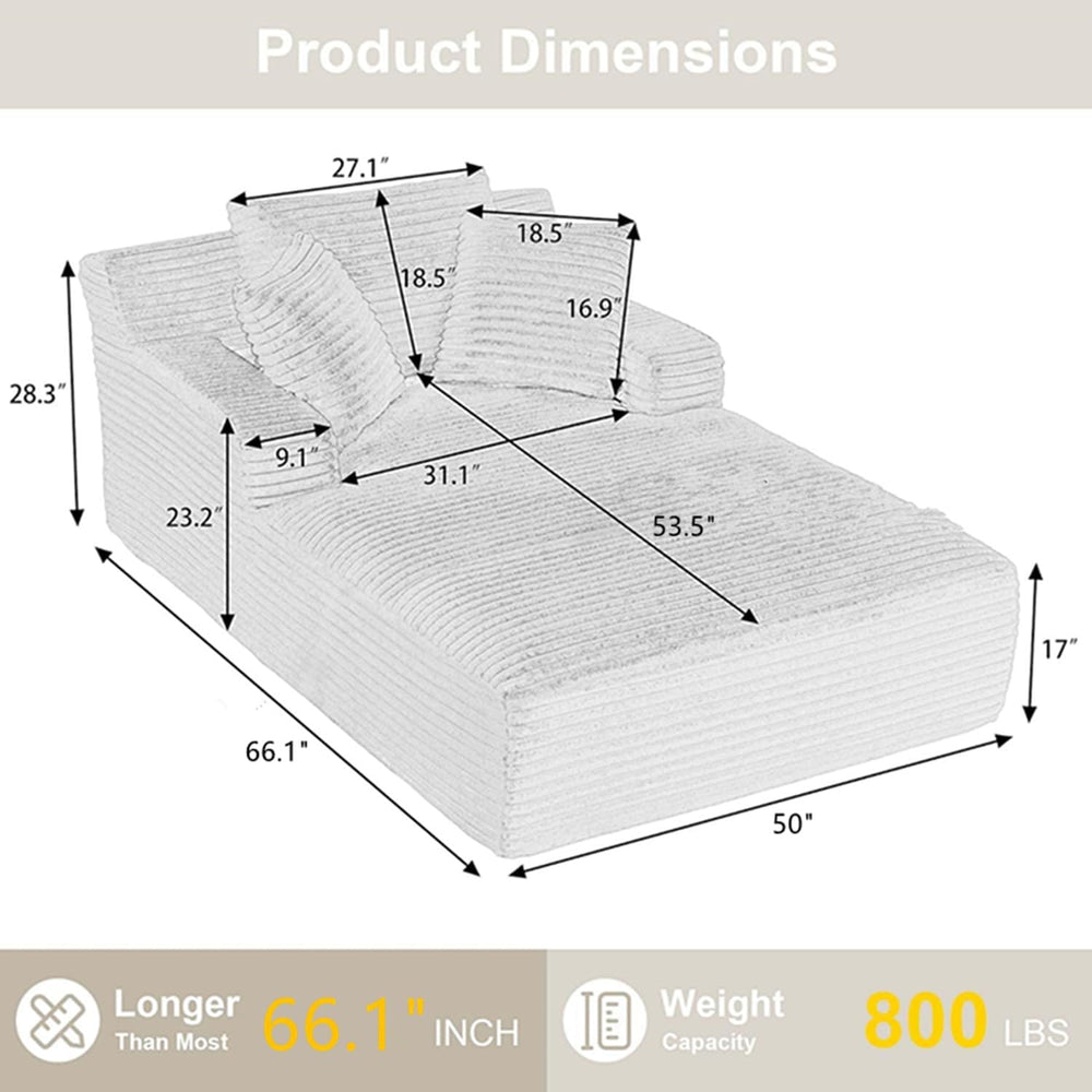 Oreada Oversized Floor Chaise Lounge Chair Indoor, 66" Corduroy Oversize...