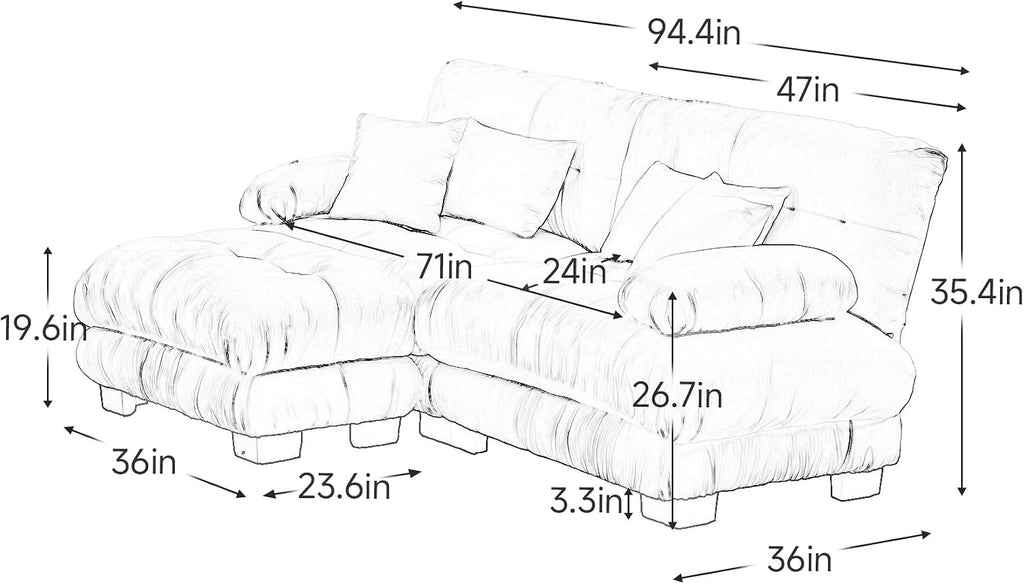 95 inch Modular Sectional Cloud Sofa Couch with Movable Ottoman for Living Room,Velvet Corner Loveseat Sofa with Armrests, Deep Seat Couch (Dark Green, 2 Seat + 1 Ottoman)
