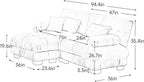 95 inch Modular Sectional Cloud Sofa Couch with Movable Ottoman for Living Room,Velvet Corner Loveseat Sofa with Armrests, Deep Seat Couch (Dark Green, 2 Seat + 1 Ottoman)