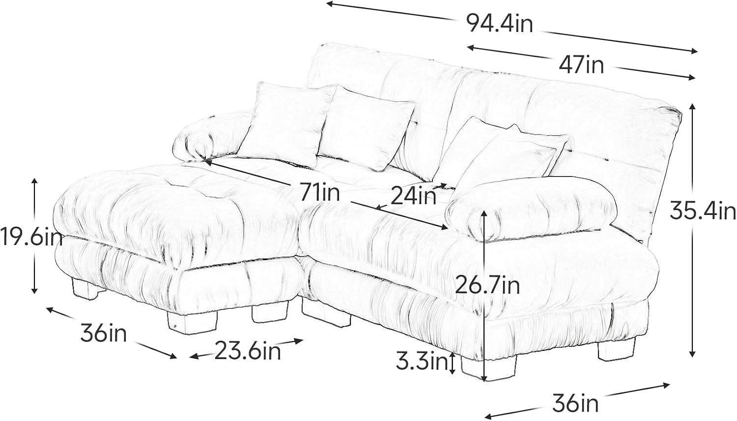 95 inch Modular Sectional Cloud Sofa Couch with Movable Ottoman for Living Room,Velvet Corner Loveseat Sofa with Armrests, Deep Seat Couch (Dark Green, 2 Seat + 1 Ottoman)