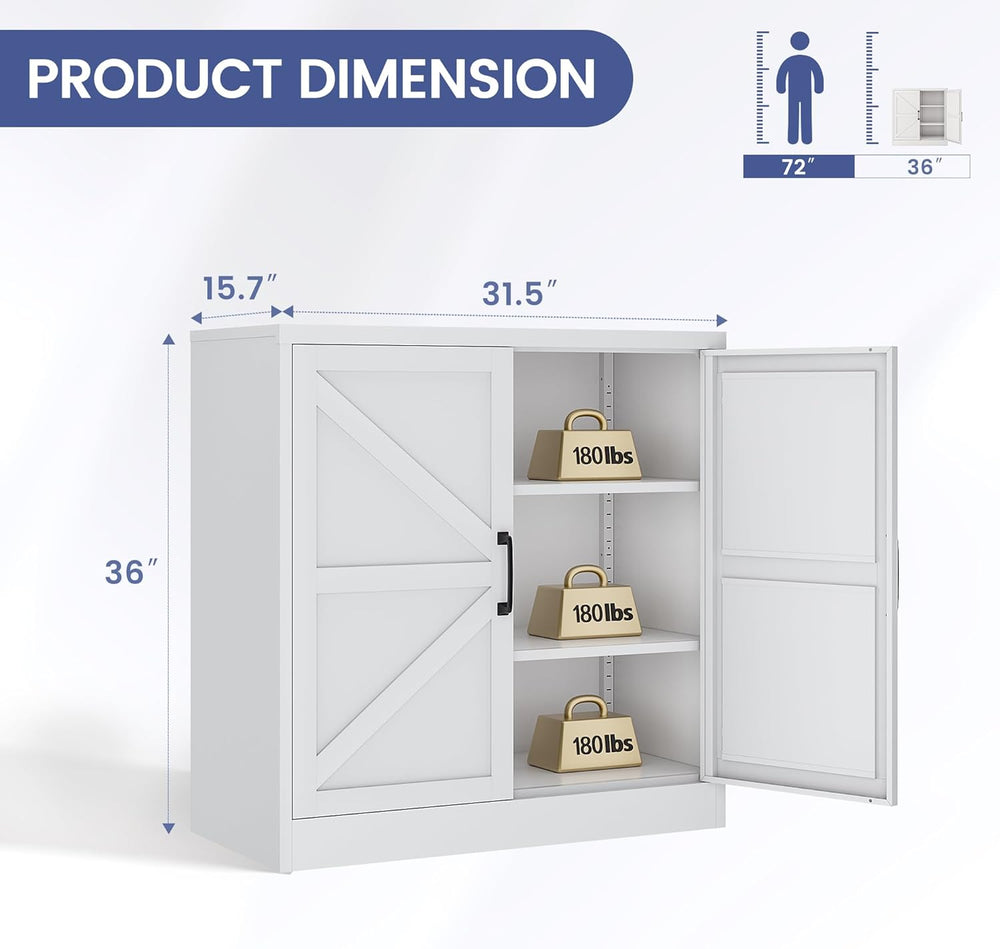 36" Metal Storage Cabinet, Farmhouse Kitchen Storage Cabinet with Doors ...