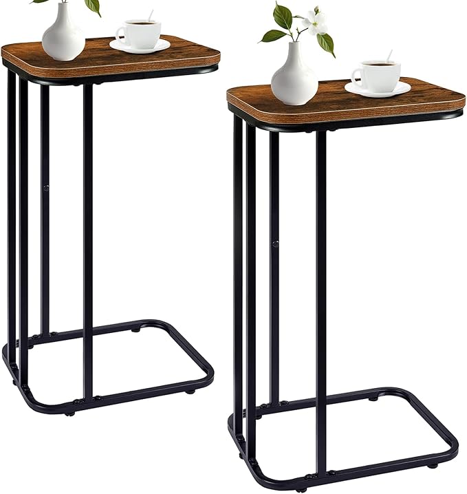 C Shaped End Table Set of 2, Small Side Table for Sofa and Bed, Couch Tables ...